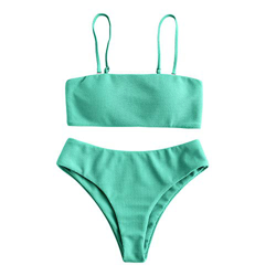Zaful - Conjunto de bikini con tirantes, acolchado y texturizado para mujer verde claro M precio