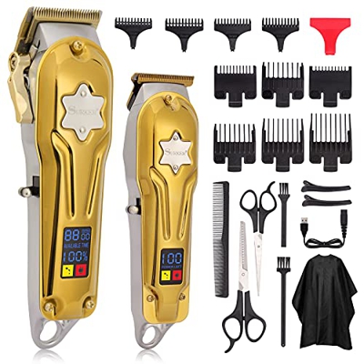 Cortapelos profesional para hombre, 2 cortadores de pelo, inalámbricos, con 10 peines guía y pantalla LCD, cortapelos largos para hombre/niños