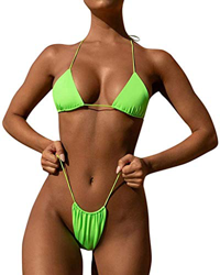 Bikinis Brasileños Sexy Micro Traje De Baño con Color Sólido de Dos Piezas Bikini de Triángulo Tanga para Mujer en oferta