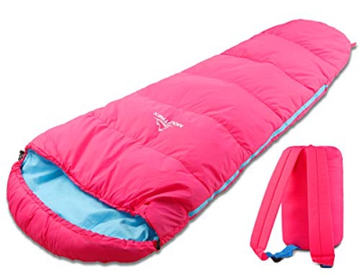 MOUNTREX® Saco de dormir para niños – Portátil como una mochila (175 x 70 x 45 cm) – Exterior, viaje, acampada, camping – Saco de dormir momia ligero 