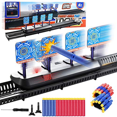 Vintoney Objetivo Digital Electrónico para Pistolas Nerf, Sonido y Luz, Puede Mover, con Pista móvil y Base, 40 Balas Nerf y 2 Muñequeras para Nerf N-