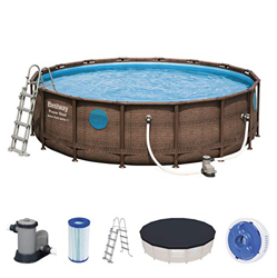 Bestway Power Steel Swim Vista - Piscina redonda con marco de acero (488 x 122 cm, ratán sintético) características