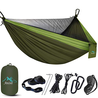 Anzid Hamaca de Camping con Mosquitero, Portátil Hamaca Ultra Ligera 290 x 140 cm, Capacidad de Carga de hasta 200 kg, para Exterior, Senderismo, Camp