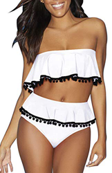Mujer Traje de Baño Volantes Borla Tops con Pompon Fuera del Hombro Bikini de Dos Piezas Ropa de Playa de Cintura Alta características