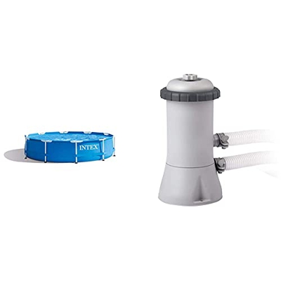 Intex 28200Np Piscina Elevada Metal Frame, 4485 litros, 305X76 Cm + 28604 Depuradora Cartucho Filtros Tipo A, 2006 L/H