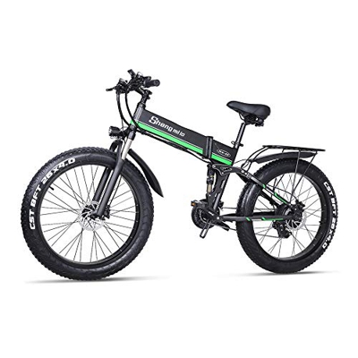 Shengmilo Bicicleta Eléctrica E-MTB Fat Bike 26" Full Suspension, Shimano 21 velocidades,Plegable, batería Litio 48V 12.8Ah (1000w),Pantalla LCD,Freno