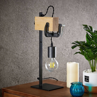 Lindby Asya lámpara de mesa, madera, negro