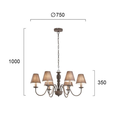 Lámpara de araña Fátima, gris, 6 luces