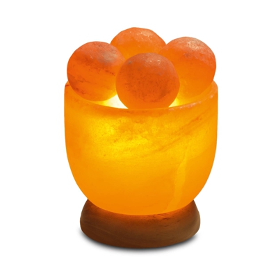 Cuenco de cristal de sal con bolas masaje, redondo