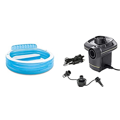Intex 57190Np Piscina Hinchable con Sillón 229 X 218 X 79 Cm, 640 litros + 66634 Inflador Eléctrico con Adaptadores 220-240V