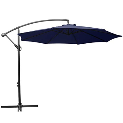 SUNNY GUARD 300cm Sombrilla Excéntrico Cantilever para, Sombrilla Parasol con Manivela, con Base en Cruz, Azul Marino