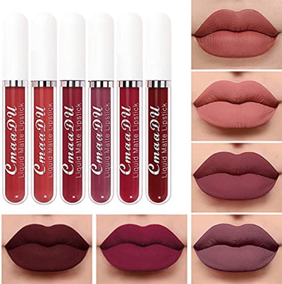cheap4uk 6 PCS Diez Colores Matte Liquid Lipstick Long-Lasting Wear Non-Stick to Cup Not Fade Waterproof Lip Gloss for Ladies Girls Women Dance Party 