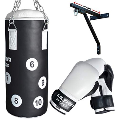 Ultra Fitness - Saco de boxeo para niños con guantes de 6 oz (relleno pesado y soporte de pared para entrenamiento de artes marciales mixtas y kickbox