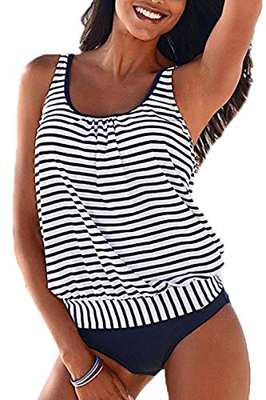 Tankinis Mujer Traje de Baño de Dos Piezas Conjunto Push up Bikini Playa Beachwear Stripes2 L