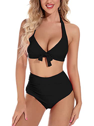 heekpek Bikini Mujer con Relleno y Push Up Sexy Bikini Cintura Alta Estampado Halter Conjunto Bikini Mujer Decorado con Lazo Triangulo Bikinis Mujer características