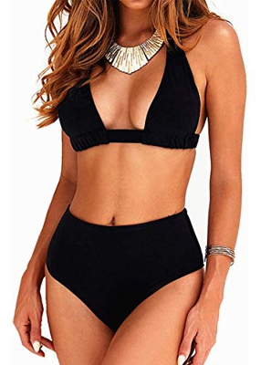 CheChury Bikini Mujer Push up Impresión Traje de baño Conjuntos Cintura Alta Bañador Mujer de Talle Alto Vintage Bikini Set para Mujer (Negro, S)