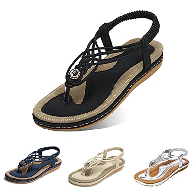gracosy Sandalias Planas Verano Mujer Estilo Bohemia Zapatos de Dedo Sandalias Talla Grande Cinta Casuales Playa Chanclas Romanas de Mujer 2020 Azul N