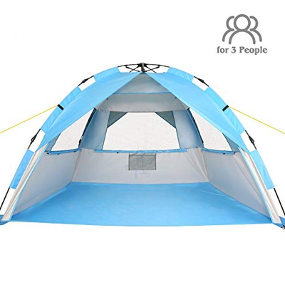 ZOMAKE Tienda de Playa Tienda fácil de Instalar para 2-4 Personas con protección UV(Azul Plateado)