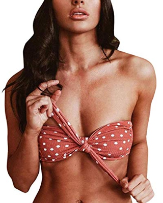 Voqeen Mujeres Cuello Halter Sin Tirantes Bandeau Giro Hacer Subir Lunares Conjunto de Bikini Traje de baño
