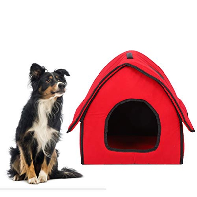 Bicaquu Casa para Dormir para Mascotas Casa para Perros, Cama Plegable para Perros de Color Rojo Lavable con Alfombrilla Suave, Desmontable para Perro