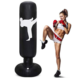 CSPone Saco de boxeo de tierra para niños, 160 cm, saco de boxeo hinchable, saco de boxeo para adultos para karate, Fitness, MMA, Taekwondo (negro) en oferta
