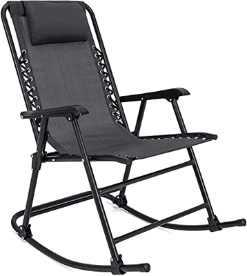 Mecedoras Plegables 107x95x66cm, Sillas Mecedoras Plegables con Bloqueo para Exterior Patio Negro (1 Unidad, Mecedora Negro)