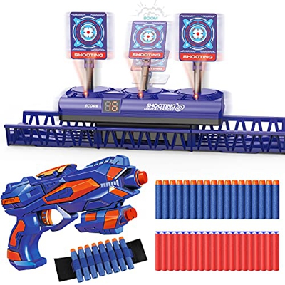 Objetivo de Tiro Electrónico Móvil para Nerf Pistola, Diana Digital con 1 Armas Juguete, 40 Dardos Espuma, Reinicio Automático, Puntuación y Sonido, J