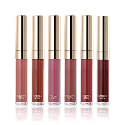 6pcs Lápiz labial líquido profesional Brillo de labios Impermeable Mate Lápiz labial metálico Maquillaje de labios no pegajoso de larga duración Satin