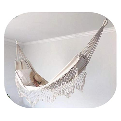 Hamaca de algodón con flecos de macramé de algodón y borlas anchas, hamaca bohemia grande brasileña para jardín, patio, patio al aire libre