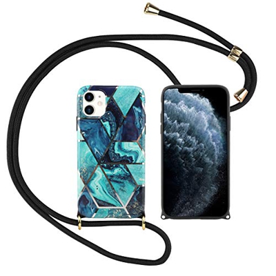 Oihxse Funda con Cuerda Compatible con iPhone 12 Pro MAX Carcasa Silicona TPU Suave Brillante Mármol Dibujos Diseño Anti-Choque Anti-Rasguños Case Cov