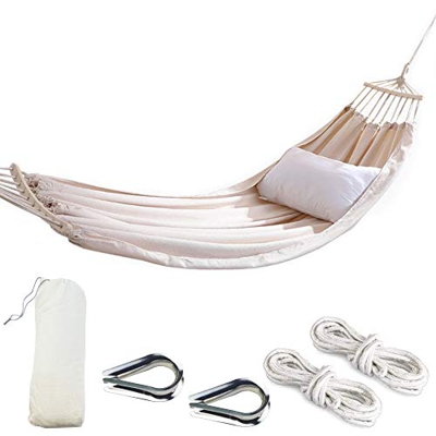 Aokbean 110x59 Pulgadas Hamacas Dobles Hamacas Portátiles con Bolsa de Transporte para Exteriores, Camping, Jardines y Viajes (Crema)