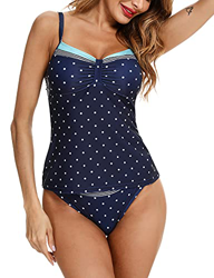 Aibrou Tankini 2 Piezas Trajes de Baño Mujer Bañador Sexy Traje de Baño Estampado Lunares Conjunto Bañador Tirantes Finos Tankini Playa Azul Marino XL precio