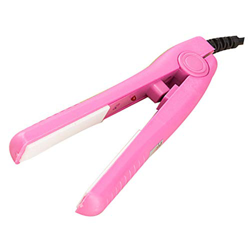 Plancha de pelo para flequillo, pelo corto y fino, turmalina iónica, plancha doble de cerámica para cabello liso y rizado, riel eléctrico (rosa) características