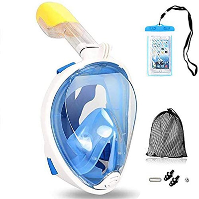 Queta Gafas de Snorkel, Máscara de Buceo 180° Panorámica Vista Anti-Niebla Apoyo Camara Deportiva, Anti-Fugas Máscara de Snorkel para Adultos con Tapo