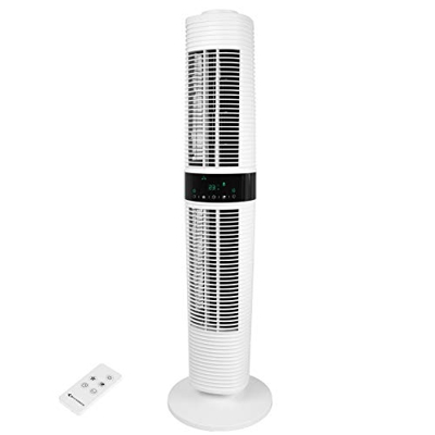 MYCARBON Ventilador de Torre Solencioso 32dB Oscilante Auto 90° / Manual 360° Torre Ventilador 4 Modos Incluido Eco 3 Velocidad con Mando a Distancia 
