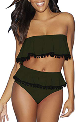 Mujer Traje de Baño Volantes Borla Tops con Pompon Fuera del Hombro Bikini de Dos Piezas Ropa de Playa de Cintura Alta características