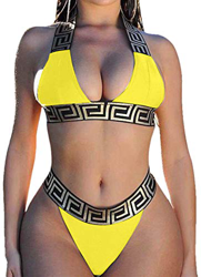 Bikini Push up Mujer Cuello Halter Top Brillante Braguita Triangulo Tanga de Cintura Alta Traje de Baño Dos Piezas características