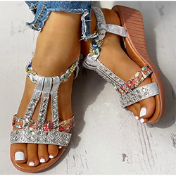 DZQQ Sandalias de Verano para Mujer, Zapatos de cuña con Plataforma Bohemia, Zapatos de Playa de Gladiador de Cristal Roma para Mujer, Banda elástica  precio