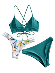 Conjunto de bikini Zaful para mujer compuesto por dos piezas con sujetador ajustable en la espalda y efecto realzador, escote triangular y estampado d en oferta