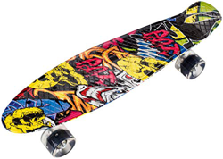 HyperMotion Monopatín para niños y adolescentes | Retro Board 56 x 15 cm 22 pulgadas con rodamientos ABEC-7 | Ruedas LED 60 x 45 mm | Dureza 80A | Mat características