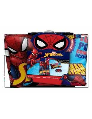▷ SET SACO DE DORMIR COJIN Y ANTIFAZ DE SPIDERMAN MARVEL