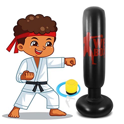 Winload Saco de Boxeo Hinchable 160 cm, Saco de Boxeo de Pie para Niños, para un Rebote Practicar Karate, Fitness Boxeo Saco de Arena Columna Tumbler,