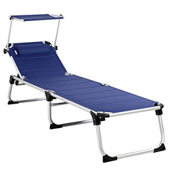 Casaria Chaise Longue 'Bari' XXL Azul Tumbona Parasol protección Solar 210cm cojín de Cabeza Silla Larga Exterior jardín características