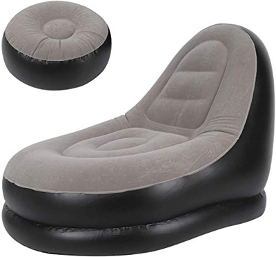 Deals - Tumbona inflable para el tiempo libre, tumbona inflable, silla de juegos plegable con respaldo alto y reposapiés