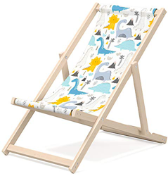 Novamat - Tumbona infantil de madera, plegable, para playa, jardín, balcón, playa, diseño de dinosaurio características