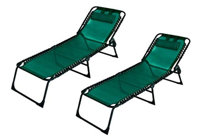 TIENDA EURASIA® Pack 2 Tumbonas Plegables para Jardín - Tumbona Plegable 3 Posiciones con Cojín - 190 x 58 x 27 cm (Verde)