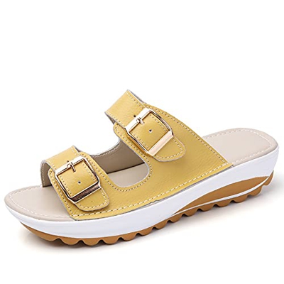 Mujer Sandalias de Cuña Elegante Zapatos de Verano amarillo 40 EU