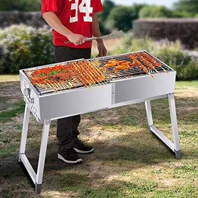 TOPQSC Parrilla de Barbacoa Plegable Parrilla de Barbacoa Plegable Extraíble con Clips de Acero Inoxidable Tipo Maleta Parrilla de Barbacoa Altura Aju