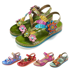 gracosy Sandalias Cuero Planas Verano Mujer Estilo Bohemia Zapatos para Mujer de Dedo Sandalias Talla Grande 37-42 Chanclas Romanas de Mujer Rojo Azul características