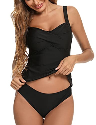 Doaraha Tankinis de Dos Piezas para Mujer, Bañador para Mujer, Traje Conjunto Elegante de Baño Verano, Conjuntos de Baño Mujer Negros para Playa Vacac
